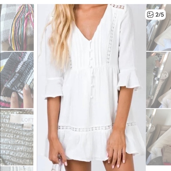 Princess Polly Women’s SZ 8 White Mini Dress w/Floaral Cut Detail 3/4 Sleeve - Picture 2 of 11